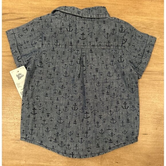 OshKosh Baby B'Gosh 12M Blue Chambray Anchor Print Button Up Shirt Short Sleeve - Picture 4 of 4